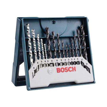 Imagem de Kit Jogo de Brocas Metal Madeira Alvenaria 3 a 8mm 15 peças X-Line  2607017504 Bosch