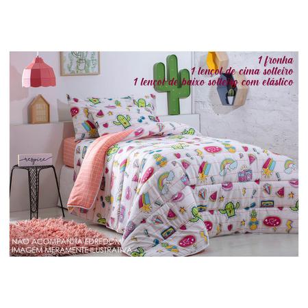 Jogo Cama Solteiro Infantil Menina + Lençol Rosa Kit 4 Peças