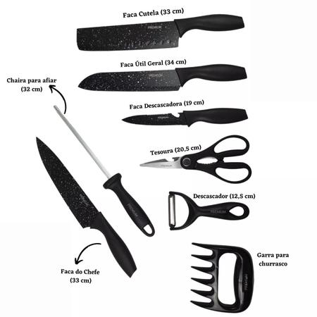 Kit De Facas Cozinha Inox Antiaderente BLACK Afiado Luxo Churrasco Kit 3  PEÇAS - SQ - Faca para Churrasco - Magazine Luiza