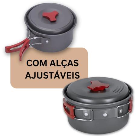 Imagem de Kit Jogo de Panelas Camp 2 Ntk 7 Pecas + Mesa Multiuso Dobravel para Camping, Pesca e Trilha