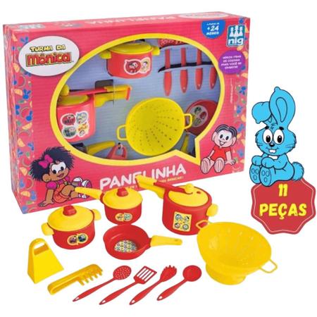 Imagem de Kit Jogo de Panelinhas Infantil Turma da Mônica Amarelo e Vermelho Diversas Receitas +3 anos Nig - 0755