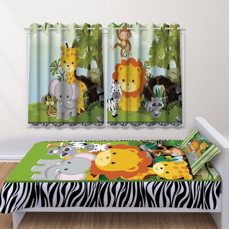 Imagem de Kit Jogo de Quarto Infantil Cortina Jogo De Lençol +Fronha Quarto SAFARI CUTE-IMPAKTO VISUAL