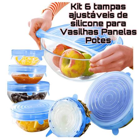 Kit Jogo de Tampas Ajustáveis e Flexíveis em Silicone para Conservar  Alimentos Lanches Frutas 6 Unidades Cozinha Comida - Cook - Tampa de  Silicone - Magazine Luiza