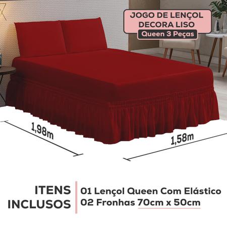 Imagem de Kit Jogo Lençol Casal Queen com Elástico Decora para Cama Box + Fronhas Envelope - Roupa de Cama Completo