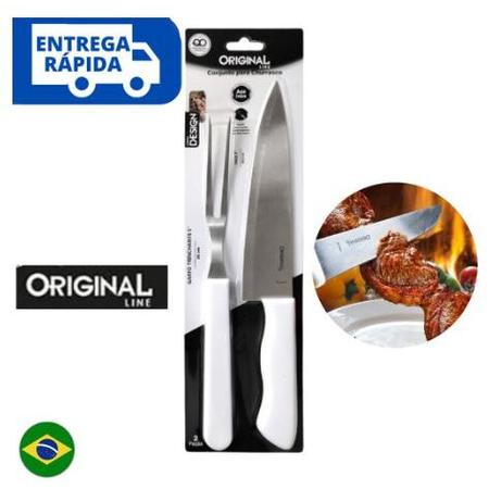 Imagem de Kit Jogo Para Churrasco Conjunto 2 Peças Garfo e Faca INOX Profissional