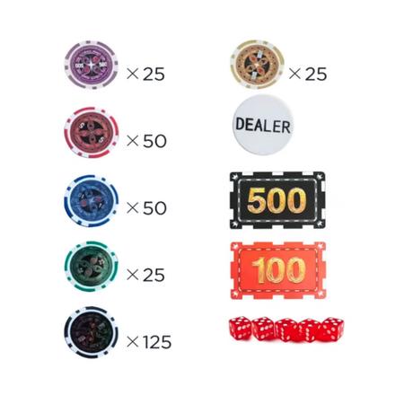 Maleta de poker 500 fichas baralho dados kit completo jogador