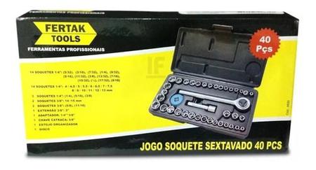 Imagem de Kit Jogo Soquetes Sextavado C/ Catraca 40 Pcs Fertak