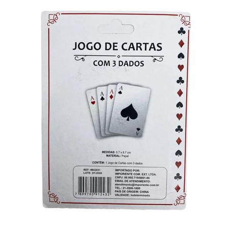 Kit Jogos Dominó 28 Peças Ossos E Baralho 54 Cartas 3 Dados