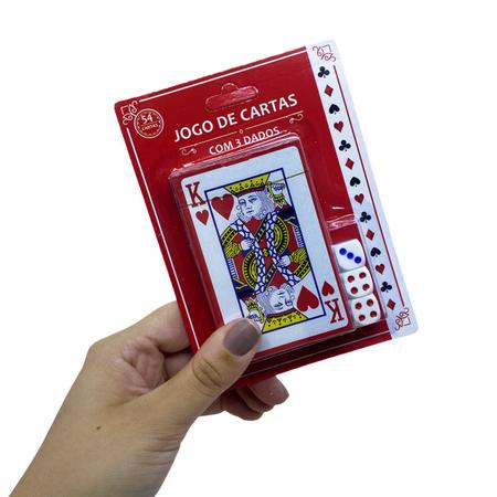 Kit Jogo de Cartas Baralho com 54 cartas + 3 Dados/ 9 Dados/ 24 Fichas  Poker Truco Jogo