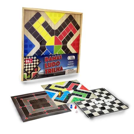 Kit 3 em 1 Damas Ludo e Trilha Jogos Classicos de Tabuleiro - Pais e filhos  - Jogo de Dominó, Dama e Xadrez - Magazine Luiza