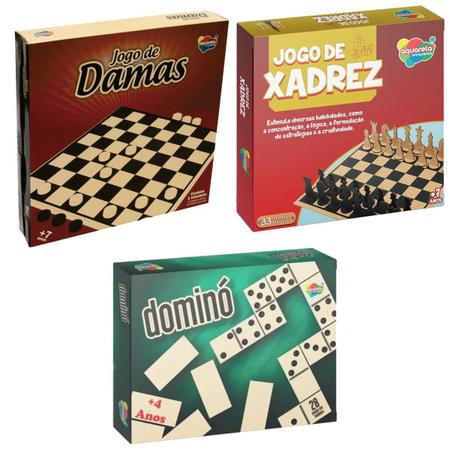 Jogo de Xadrez 33 Pecas em Madeira - AQUARELA BRINQUEDOS - Jogo de Dominó,  Dama e Xadrez - Magazine Luiza