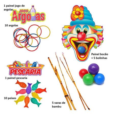 Kit de jogos festa junina painel palhaço bocão + jogo de argolas +  decoração santos - Festa Maluca - Kit Decoração de Festa - Magazine Luiza