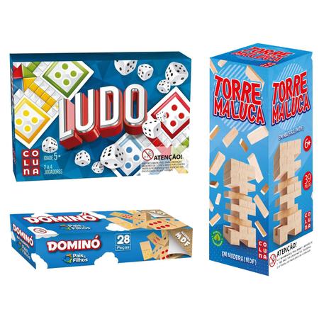 Kit Jogos Ludo + Dominó + Torre Maluca Estratégia Presente Interativo -  Pais & Filhos - Brinquedos de Estratégia - Magazine Luiza