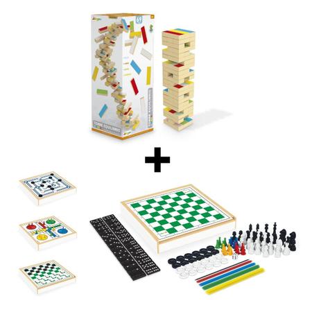 Jogo Ludo E Dama +Torre Equilíbrio Infantil Jogos De Tabuleiros