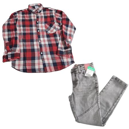 Imagem de Kit junina camisa xadrez calça jeans infantil juvenil menina menino