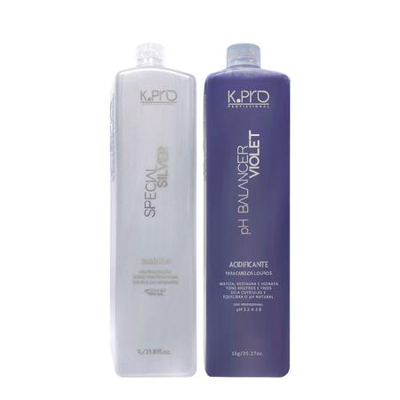 Imagem de Kit K.Pro  Special Silver Ph 5.5 a 6.5 - Shampoo 1L e Ph Balancer Violet - Máscara Acidificante 1kg (2 produtos)