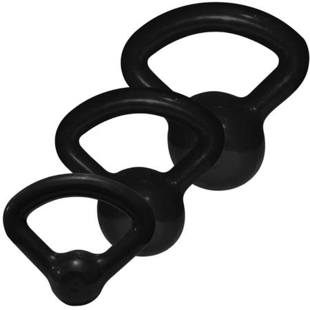 Imagem de Kit Kettlebell com 4kg, 6kg e 8kg Emborrachado Preto  Mega Peso 