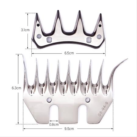 Imagem de Kit Lâmina 9 Dentes Curva Superior Inferior P/ Tosquiadeira Tosa Ovelha KaQi + 5 Spray Resfriador
