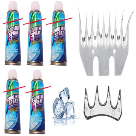 Imagem de Kit Lâmina 9 Dentes Curva Superior Inferior P/ Tosquiadeira Tosa Ovelha KaQi + 5 Spray Resfriador