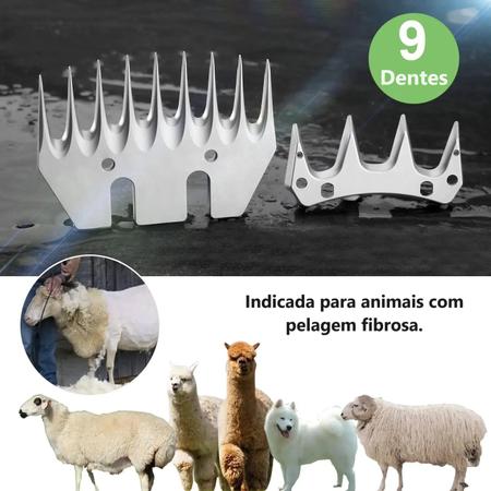 Imagem de Kit Lâmina 9 Dentes Reta Superior Inferior P/ Tosquiadeira Tosa Ovelha KaQi + 4 Spray Resfriador