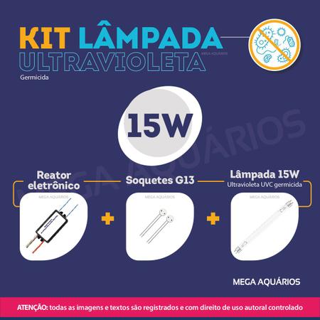 Imagem de Kit lâmpada UV 15W ultravioleta tubular + reator + soquetes