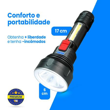 Lanterna Recarregável LED USB Potente Flashlight Com Luz COB - Hxt -  Lanterna - Magazine Luiza