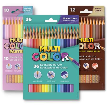 Imagem de Kit lápis de cor Multi Color 36 cores + tons de pele com 12 cores + tons pasteis com 10 cores