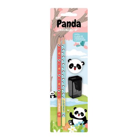 Imagem de Kit Lápis HB Panda 2 Lápis, Apontador e Borracha Leo&Leo