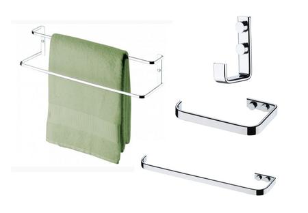 Imagem de Kit lavabo banheiro acessorios 4 peças porta toalha duplo 45 cm, porta toalha rosto 30 cm, porta papel higienico, cabide