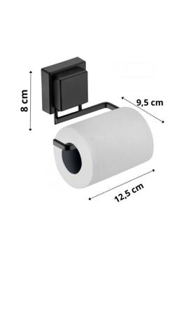 Imagem de kit lavabo banheiro preto fosco ventosa 02 peças Future porta toalha banho duplo e porta papel higiênico