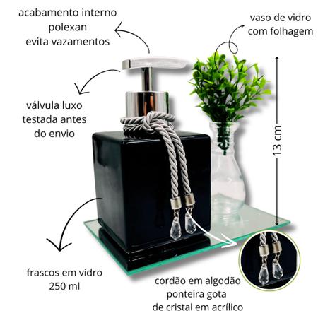 Imagem de Kit Lavabo Luxo Saboneteira Porta Sabonete Líquido Com Bandeja - Cubo Preto