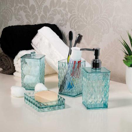 Imagem de Kit lavabo porta escova dentes cotonete sabonete líquido bandeja decorativa saboneteira pia banheiro