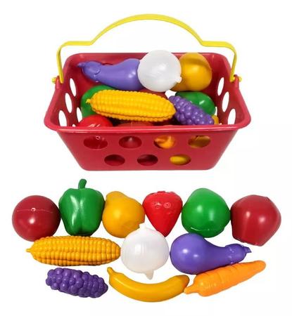 Imagem de Kit Legumes Verduras De Brinquedo Cesta De Mercado 12 Itens - Cesto de Mercado Infantil 12 Peças Frutas Legumes - Panami