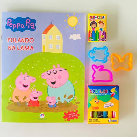 Imagem de Kit Lembrancinha aniversario infantil Livro Colorir pintar Giz E Massinha Peppa Pig