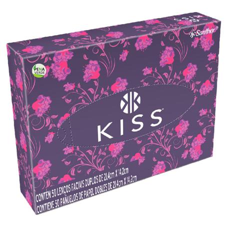 Imagem de Kit Lenço Facial Papel Kiss 50 Lenços Folha Dupla - Kit 7 Caixas - 350 Unidades Folhas Prático Bolsa / Carro / Mochila