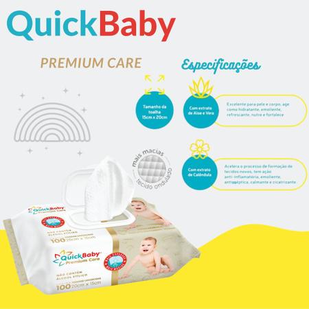 Imagem de Kit Lenço/Toalha umedecida Quick Baby Premium Care c/ 1200 unid. - 12 pacotes c/ 100 unid.