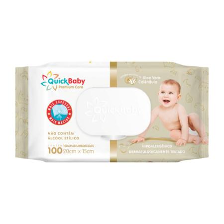 Imagem de Kit Lenço/Toalha umedecida Quick Baby Premium Care c/ 1200 unid. - 12 pacotes c/ 100 unid.