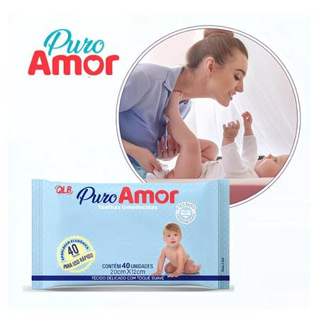 Imagem de Kit Lenço Umedecido - Puro Amor 40uni C/3 Pacotes