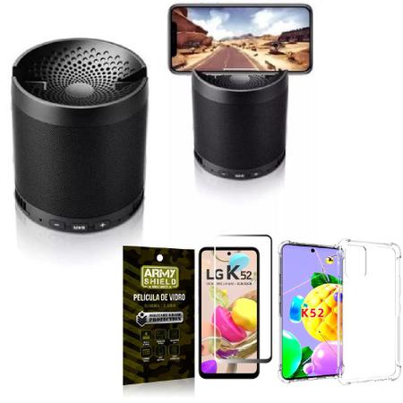 Imagem de Kit LG K52 Som Bluetooth Potente Q3 + Capinha + Película 3D - Armyshield