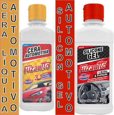 Imagem de Kit limpeza automotiva fuzetto - cera liquida, pretinho, cera de carnaúba, shampoo e silicone