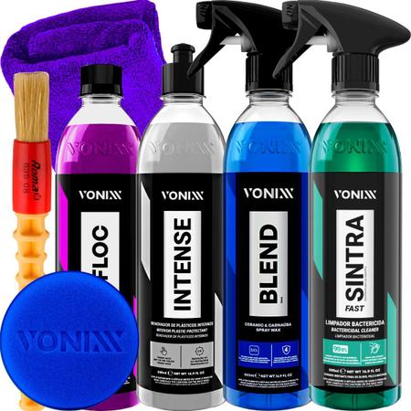 Imagem de Kit Limpeza Automotiva Shampoo V-Floc Revitalizador Intense Limpador Sintra Fast Cera Liquida Blend Spray Vonixx