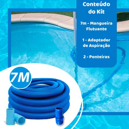 Imagem de Kit Limpeza Piscina Mangueira 7m Aspirador Escova Peneira Fibra Vinil Alvenaria Inflável