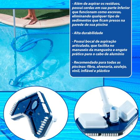 Imagem de Kit Limpeza Piscina Mangueira 7m Aspirador Escova Peneira Fibra Vinil Alvenaria Inflável