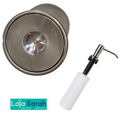 Imagem de Kit Lixeira 15cm Embutir Em Inox 304 + Dosador Detergente