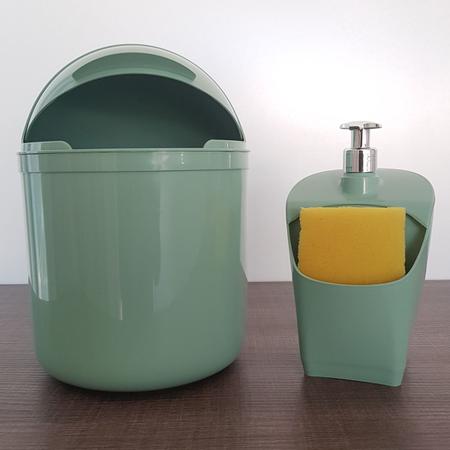 Imagem de Kit Lixeira 4L Capacete E Dispense De Detergente Porta Esponja Verde Menta