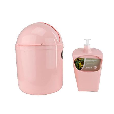 Imagem de Kit Lixeira De Pia E Porta Detergente Rosa Dispenser