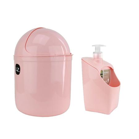 Imagem de Kit Lixeira De Pia E Porta Detergente Rosa Dispenser