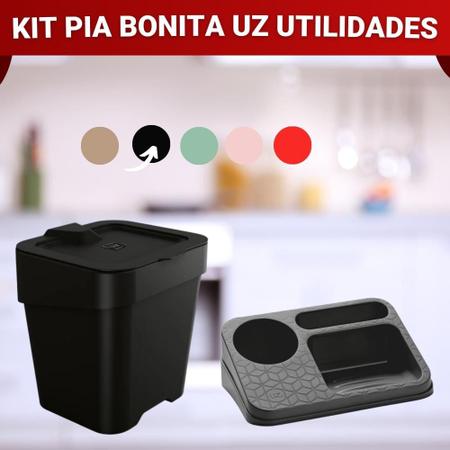 Imagem de Kit Lixeira e Organizador De Pia Porta Detergente Sabão e Esponja UZ