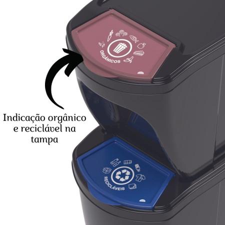 Imagem de Kit lixeira empilhável para coleta seletiva orgânico 20 litros e reciclável 34 litros preto Plasutil ref.14183