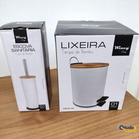 Lixeira com Pedal Tampa de Bambu 5 Litros Wincy em Promoção na